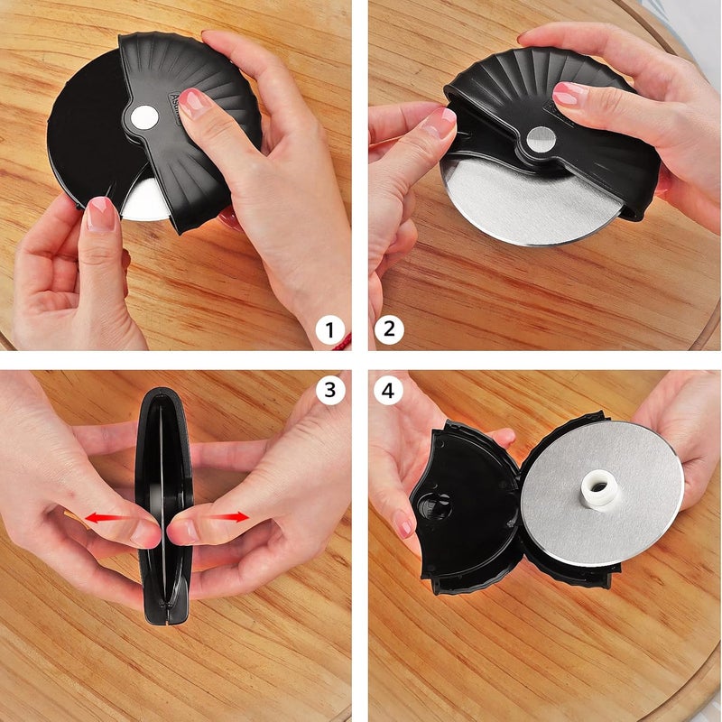 Asdirne Pizza Cutter Wheel with Protective Blade Cover, Detachable and Dishwasher Safe, Black - Image 3